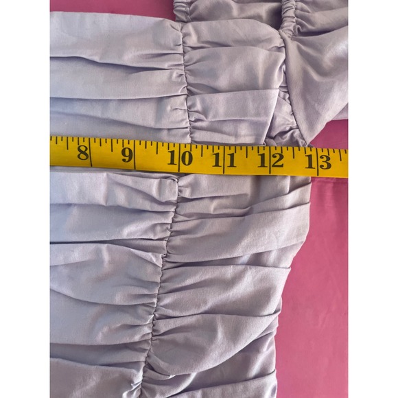 WAYF Lavender Ruched Square Neck Puff Sleeve Smocked Back Tie Top Purple - Picture 6 of 8